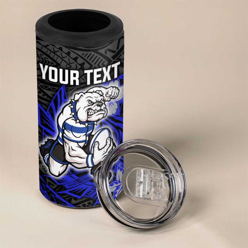 Personalised Canterbury-Bankstown Bulldogs 4 in 1 Can Cooler Tumbler Polynesian Tribal Pattern With Rugby Bulldog Mascot Art