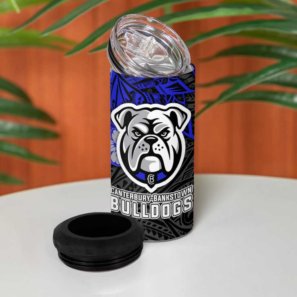 Personalised Canterbury-Bankstown Bulldogs 4 in 1 Can Cooler Tumbler Polynesian Tribal Pattern With Rugby Bulldog Mascot Art