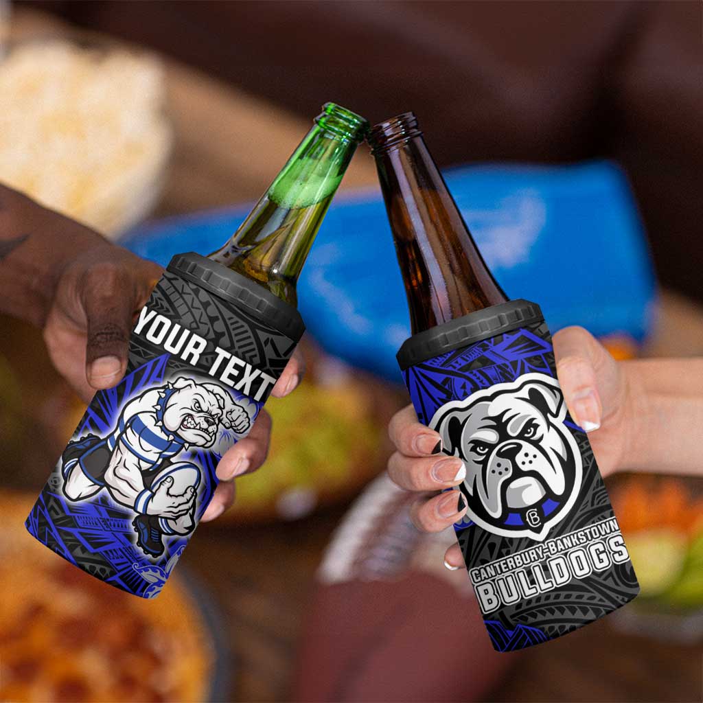 Personalised Canterbury-Bankstown Bulldogs 4 in 1 Can Cooler Tumbler Polynesian Tribal Pattern With Rugby Bulldog Mascot Art
