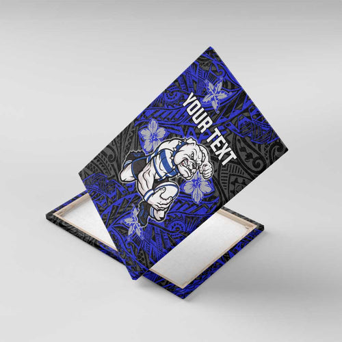 Personalised Canterbury-Bankstown Bulldogs Canvas Wall Art Polynesian Tribal Pattern With Rugby Bulldog Mascot Art