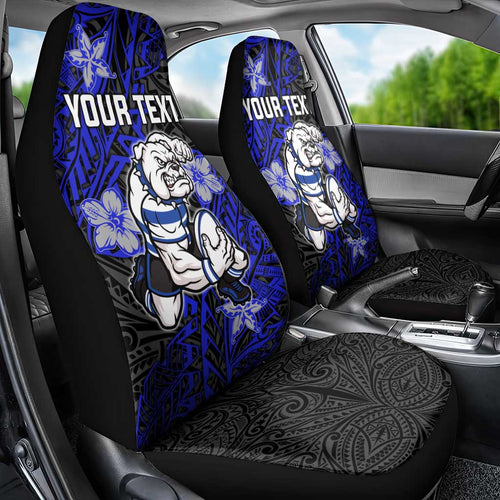 Personalised Canterbury-Bankstown Bulldogs Car Seat Cover Polynesian Tribal Pattern With Rugby Bulldog Mascot Art