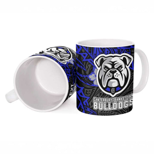 Personalised Canterbury-Bankstown Bulldogs Ceramic Mug Polynesian Tribal Pattern With Rugby Bulldog Mascot Art