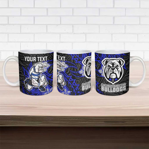 Personalised Canterbury-Bankstown Bulldogs Ceramic Mug Polynesian Tribal Pattern With Rugby Bulldog Mascot Art