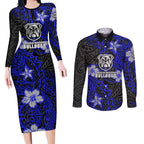 Personalised Canterbury-Bankstown Bulldogs Couples Matching Long Sleeve Bodycon Dress and Long Sleeve Button Shirt Polynesian Tribal Pattern With Rugby Bulldog Mascot Art
