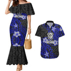 Personalised Canterbury-Bankstown Bulldogs Couples Matching Mermaid Dress and Hawaiian Shirt Polynesian Tribal Pattern With Rugby Bulldog Mascot Art