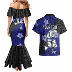 Personalised Canterbury-Bankstown Bulldogs Couples Matching Mermaid Dress and Hawaiian Shirt Polynesian Tribal Pattern With Rugby Bulldog Mascot Art