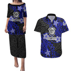Personalised Canterbury-Bankstown Bulldogs Couples Matching Puletasi and Hawaiian Shirt Polynesian Tribal Pattern With Rugby Bulldog Mascot Art
