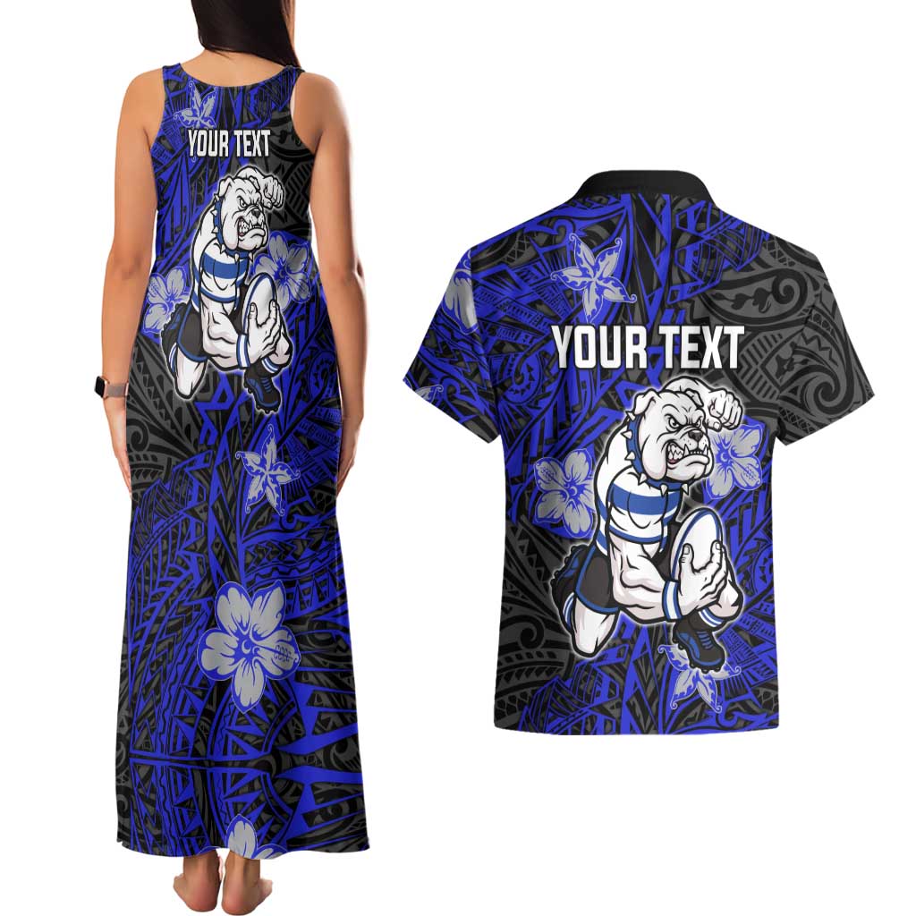 Personalised Canterbury-Bankstown Bulldogs Couples Matching Tank Maxi Dress and Hawaiian Shirt Polynesian Tribal Pattern With Rugby Bulldog Mascot Art