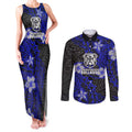 Personalised Canterbury-Bankstown Bulldogs Couples Matching Tank Maxi Dress and Long Sleeve Button Shirt Polynesian Tribal Pattern With Rugby Bulldog Mascot Art