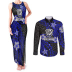 Personalised Canterbury-Bankstown Bulldogs Couples Matching Tank Maxi Dress and Long Sleeve Button Shirt Polynesian Tribal Pattern With Rugby Bulldog Mascot Art