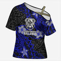 Personalised Canterbury-Bankstown Bulldogs Cross Shoulder Shirt Polynesian Tribal Pattern With Rugby Bulldog Mascot Art