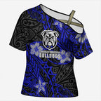 Personalised Canterbury-Bankstown Bulldogs Cross Shoulder Shirt Polynesian Tribal Pattern With Rugby Bulldog Mascot Art