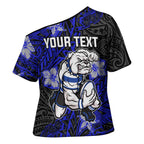 Personalised Canterbury-Bankstown Bulldogs Cross Shoulder Shirt Polynesian Tribal Pattern With Rugby Bulldog Mascot Art