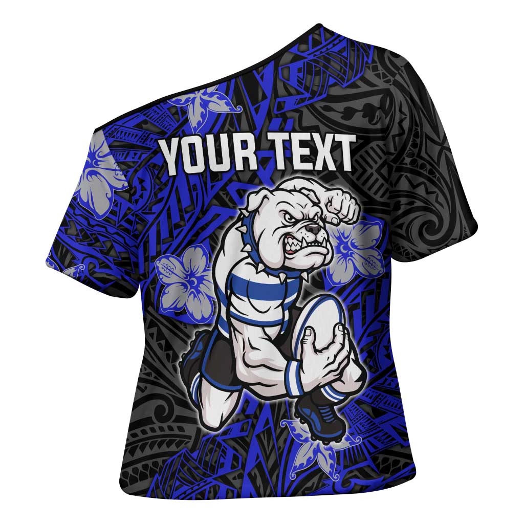 Personalised Canterbury-Bankstown Bulldogs Cross Shoulder Shirt Polynesian Tribal Pattern With Rugby Bulldog Mascot Art