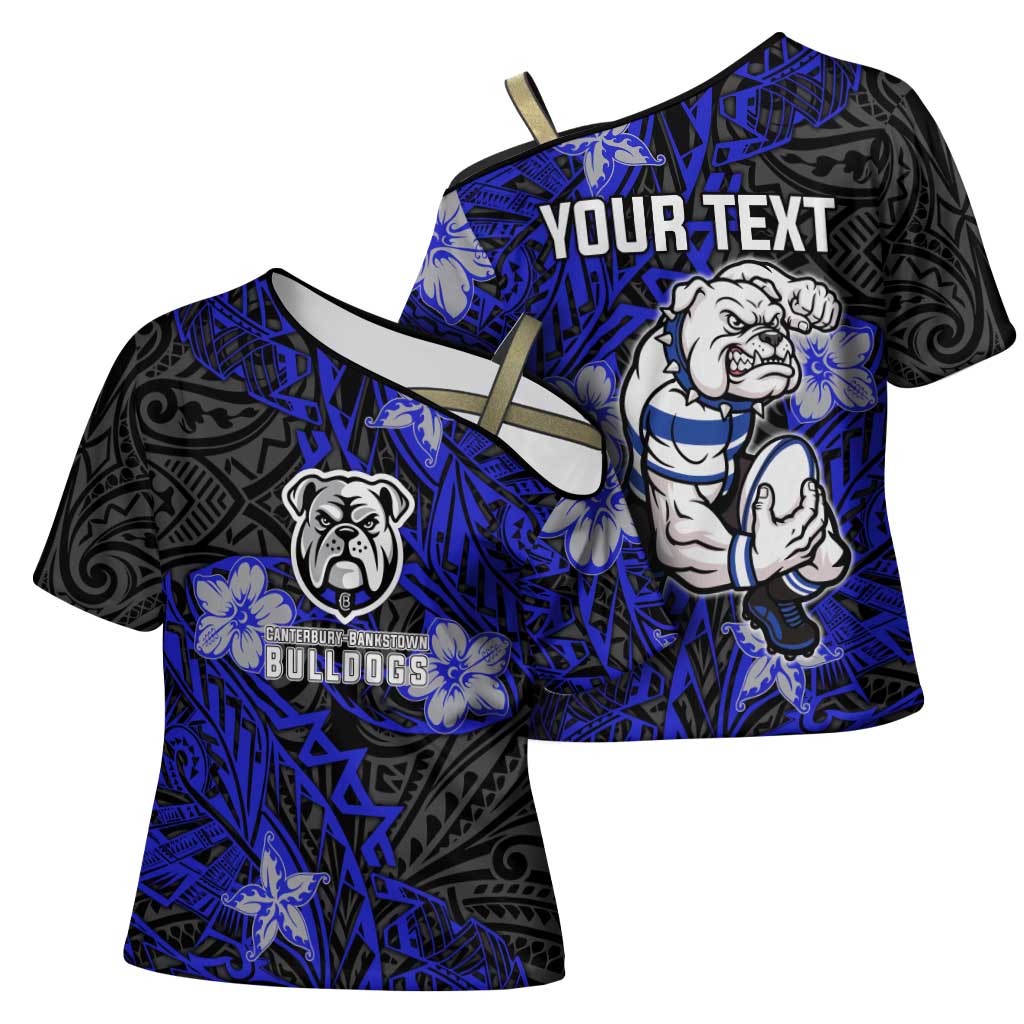 Personalised Canterbury-Bankstown Bulldogs Cross Shoulder Shirt Polynesian Tribal Pattern With Rugby Bulldog Mascot Art