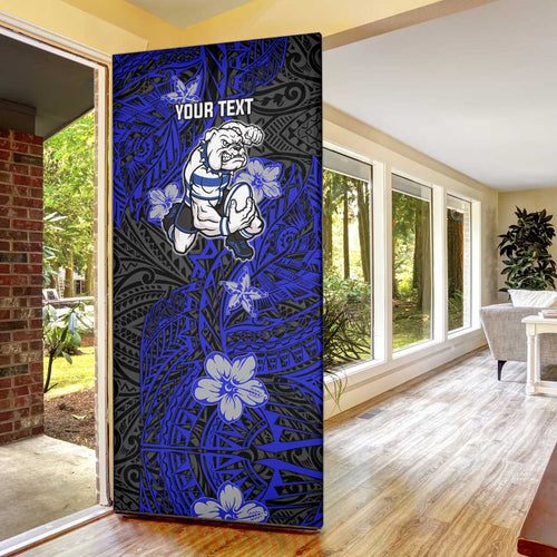 Personalised Canterbury-Bankstown Bulldogs Door Cover Polynesian Tribal Pattern With Rugby Bulldog Mascot Art