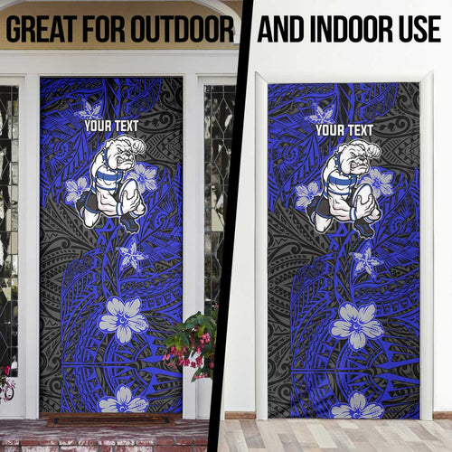 Personalised Canterbury-Bankstown Bulldogs Door Cover Polynesian Tribal Pattern With Rugby Bulldog Mascot Art
