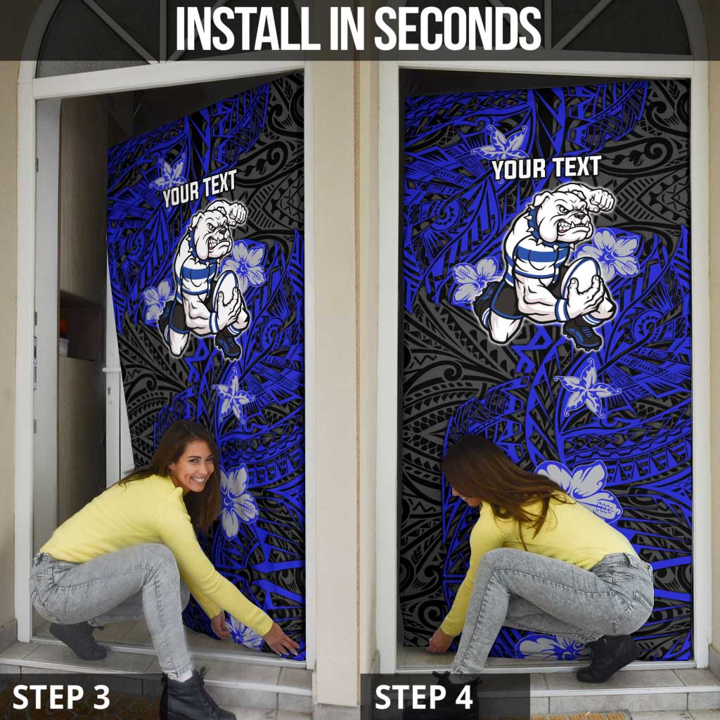 Personalised Canterbury-Bankstown Bulldogs Door Cover Polynesian Tribal Pattern With Rugby Bulldog Mascot Art