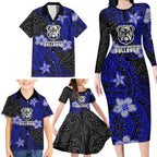 Personalised Canterbury-Bankstown Bulldogs Family Matching Long Sleeve Bodycon Dress and Hawaiian Shirt Polynesian Tribal Pattern With Rugby Bulldog Mascot Art