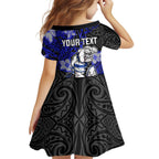 Personalised Canterbury-Bankstown Bulldogs Family Matching Long Sleeve Bodycon Dress and Hawaiian Shirt Polynesian Tribal Pattern With Rugby Bulldog Mascot Art