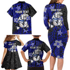 Personalised Canterbury-Bankstown Bulldogs Family Matching Long Sleeve Bodycon Dress and Hawaiian Shirt Polynesian Tribal Pattern With Rugby Bulldog Mascot Art