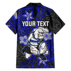 Personalised Canterbury-Bankstown Bulldogs Family Matching Long Sleeve Bodycon Dress and Hawaiian Shirt Polynesian Tribal Pattern With Rugby Bulldog Mascot Art