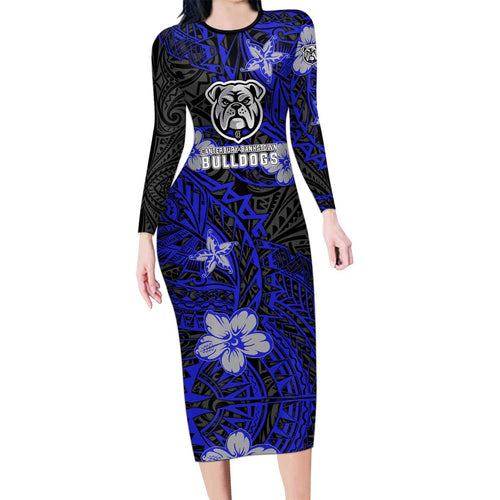 Personalised Canterbury-Bankstown Bulldogs Family Matching Long Sleeve Bodycon Dress and Hawaiian Shirt Polynesian Tribal Pattern With Rugby Bulldog Mascot Art