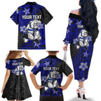 Personalised Canterbury-Bankstown Bulldogs Family Matching Off The Shoulder Long Sleeve Dress and Hawaiian Shirt Polynesian Tribal Pattern With Rugby Bulldog Mascot Art