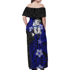 Personalised Canterbury-Bankstown Bulldogs Family Matching Off Shoulder Maxi Dress and Hawaiian Shirt Polynesian Tribal Pattern With Rugby Bulldog Mascot Art