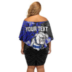 Personalised Canterbury-Bankstown Bulldogs Family Matching Off Shoulder Short Dress and Hawaiian Shirt Polynesian Tribal Pattern With Rugby Bulldog Mascot Art