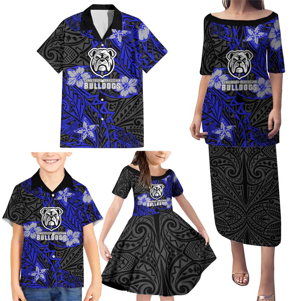 Personalised Canterbury-Bankstown Bulldogs Family Matching Puletasi and Hawaiian Shirt Polynesian Tribal Pattern With Rugby Bulldog Mascot Art
