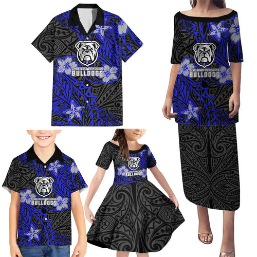 Personalised Canterbury-Bankstown Bulldogs Family Matching Puletasi and Hawaiian Shirt Polynesian Tribal Pattern With Rugby Bulldog Mascot Art