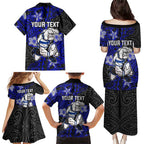 Personalised Canterbury-Bankstown Bulldogs Family Matching Puletasi and Hawaiian Shirt Polynesian Tribal Pattern With Rugby Bulldog Mascot Art