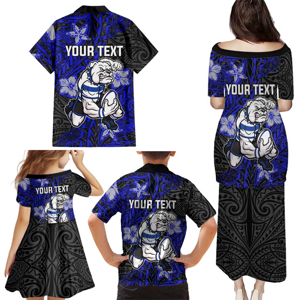 Personalised Canterbury-Bankstown Bulldogs Family Matching Puletasi and Hawaiian Shirt Polynesian Tribal Pattern With Rugby Bulldog Mascot Art