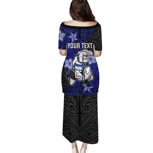 Personalised Canterbury-Bankstown Bulldogs Family Matching Puletasi and Hawaiian Shirt Polynesian Tribal Pattern With Rugby Bulldog Mascot Art