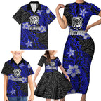 Personalised Canterbury-Bankstown Bulldogs Family Matching Short Sleeve Bodycon Dress and Hawaiian Shirt Polynesian Tribal Pattern With Rugby Bulldog Mascot Art