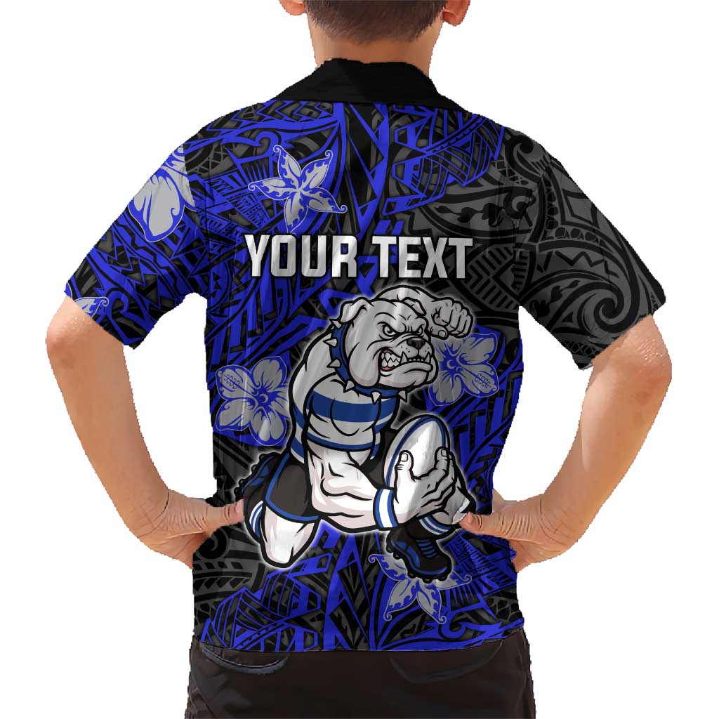 Personalised Canterbury-Bankstown Bulldogs Family Matching Short Sleeve Bodycon Dress and Hawaiian Shirt Polynesian Tribal Pattern With Rugby Bulldog Mascot Art