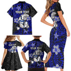 Personalised Canterbury-Bankstown Bulldogs Family Matching Short Sleeve Bodycon Dress and Hawaiian Shirt Polynesian Tribal Pattern With Rugby Bulldog Mascot Art