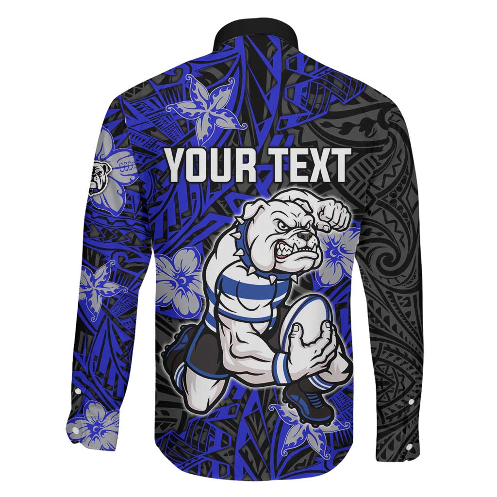 Personalised Canterbury-Bankstown Bulldogs Family Matching Short Sleeve Bodycon Dress and Hawaiian Shirt Polynesian Tribal Pattern With Rugby Bulldog Mascot Art