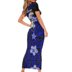 Personalised Canterbury-Bankstown Bulldogs Family Matching Short Sleeve Bodycon Dress and Hawaiian Shirt Polynesian Tribal Pattern With Rugby Bulldog Mascot Art