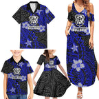 Personalised Canterbury-Bankstown Bulldogs Family Matching Summer Maxi Dress and Hawaiian Shirt Polynesian Tribal Pattern With Rugby Bulldog Mascot Art