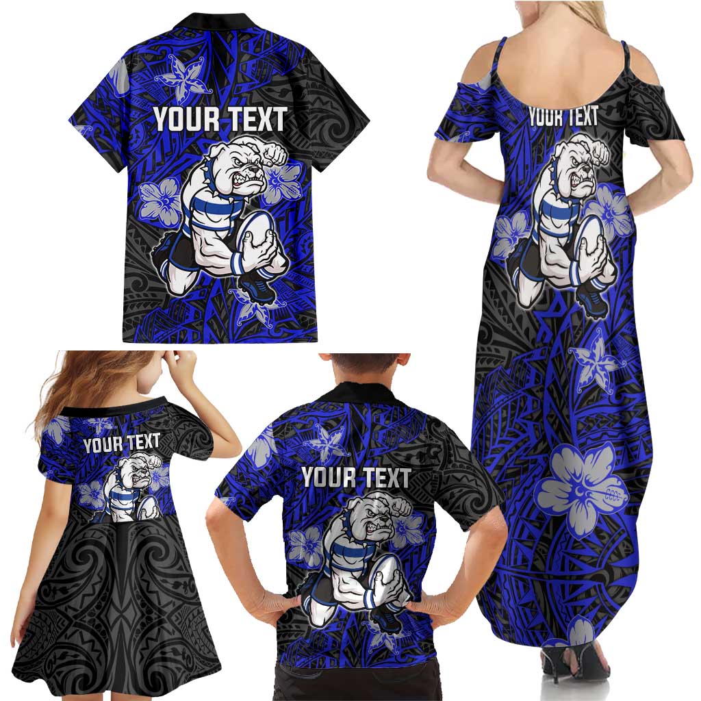 Personalised Canterbury-Bankstown Bulldogs Family Matching Summer Maxi Dress and Hawaiian Shirt Polynesian Tribal Pattern With Rugby Bulldog Mascot Art