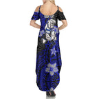 Personalised Canterbury-Bankstown Bulldogs Family Matching Summer Maxi Dress and Hawaiian Shirt Polynesian Tribal Pattern With Rugby Bulldog Mascot Art