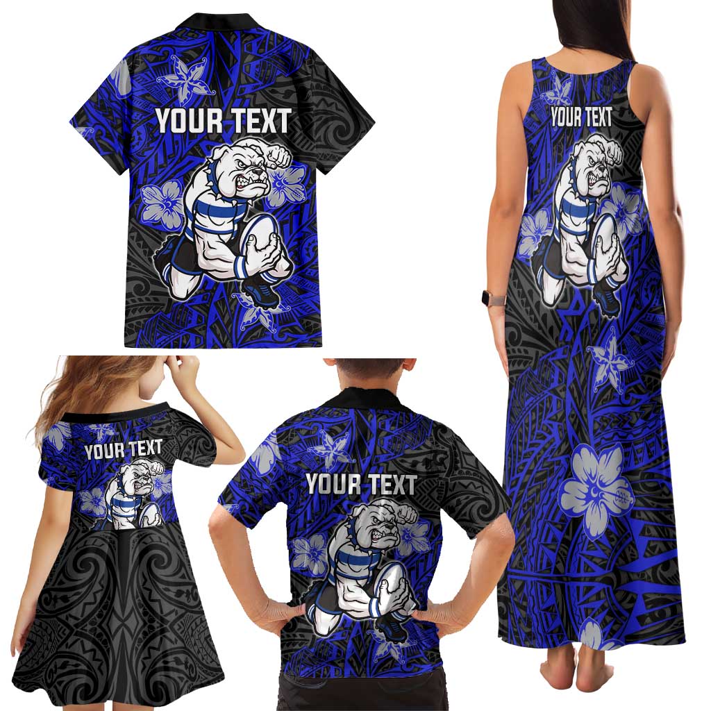 Personalised Canterbury-Bankstown Bulldogs Family Matching Tank Maxi Dress and Hawaiian Shirt Polynesian Tribal Pattern With Rugby Bulldog Mascot Art