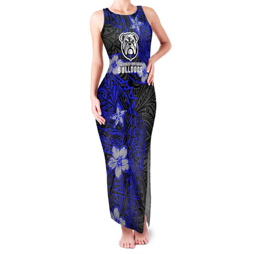 Personalised Canterbury-Bankstown Bulldogs Family Matching Tank Maxi Dress and Hawaiian Shirt Polynesian Tribal Pattern With Rugby Bulldog Mascot Art