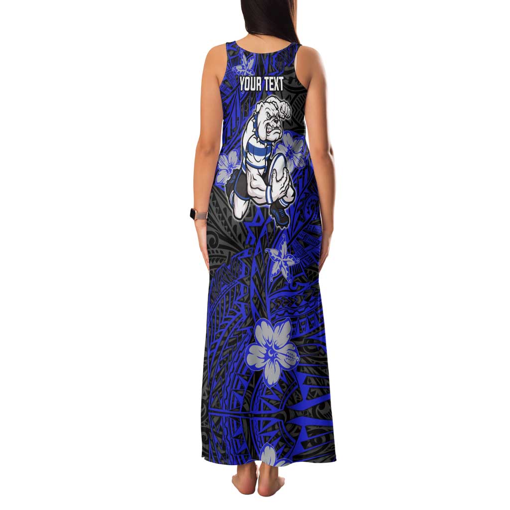 Personalised Canterbury-Bankstown Bulldogs Family Matching Tank Maxi Dress and Hawaiian Shirt Polynesian Tribal Pattern With Rugby Bulldog Mascot Art