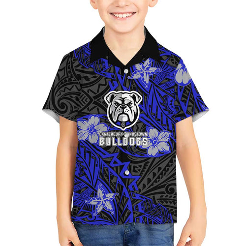 Personalised Canterbury-Bankstown Bulldogs Family Matching Tank Maxi Dress and Hawaiian Shirt Polynesian Tribal Pattern With Rugby Bulldog Mascot Art