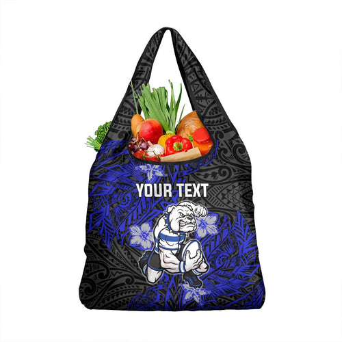 Personalised Canterbury-Bankstown Bulldogs Grocery Bag Polynesian Tribal Pattern With Rugby Bulldog Mascot Art