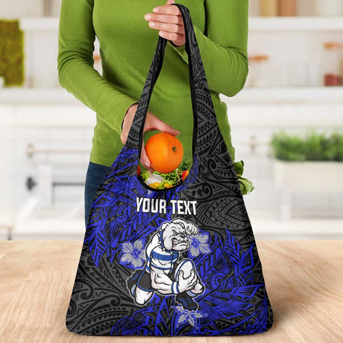 Personalised Canterbury-Bankstown Bulldogs Grocery Bag Polynesian Tribal Pattern With Rugby Bulldog Mascot Art