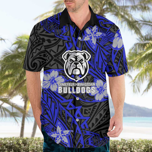 Personalised Canterbury-Bankstown Bulldogs Hawaiian Shirt Polynesian Tribal Pattern With Rugby Bulldog Mascot Art